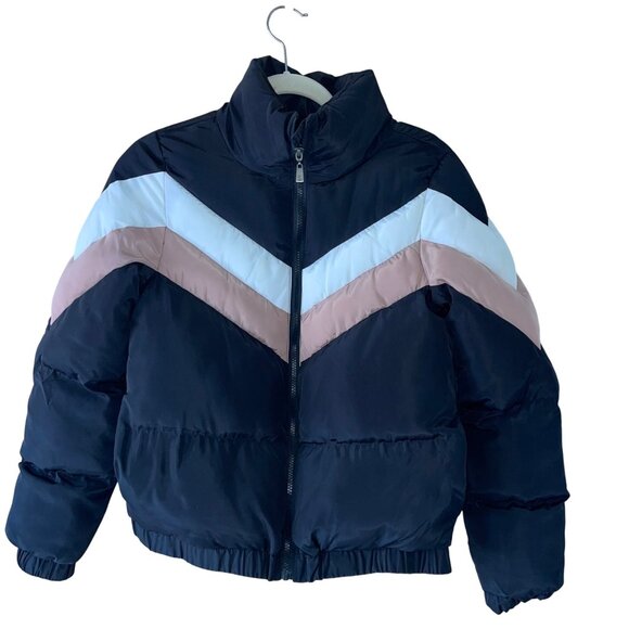 Sybilla Womens  Jacket Size Small Black Color Block Puffer Pockets Full Zip - Picture 1 of 8